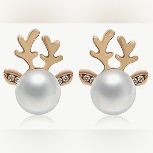 Gold & Pearl Reindeer Earrings NWT